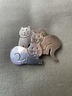 Vintage Mexican 925 Sterling Silver Three 3 Kitty Cat Pin Brooch
