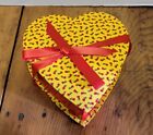 Vintage Valentine Heart Chocolate Candy Box Red & Yellow Fabric Print Red Ribbon