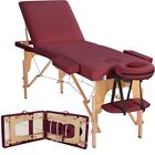 84in Portable Massage Table 3 Fold Lashing Table Bed Adjustable Burgundy
