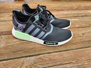 Men Size 10.5- Adidas NMD R1 Running Shoes, Black and Green