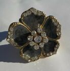 GOLD COLOR ELASTIC RING GAWDY CHARCOAL JEWELED FLOWER FASHION JEWELRY COSPLAY