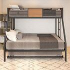 Metal Bed Platform Twin Over Full Bunk Bed Frame with Trundle & Two-side Ladders