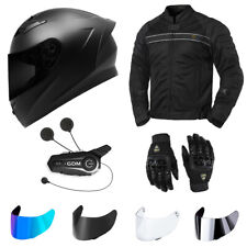 MOTORCYCLE SAFETY GEAR BUNDLE -- Helmet Bluetooth Intercom Jacket Gloves Shields