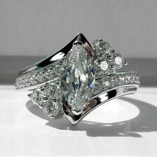 Gorgeous Women 925 Silver Rings Marquise Cut Cubic Zirconia Wedding Jewelry 6-10
