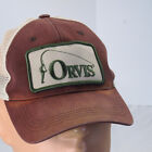 Orvis Trucker Hat Patch Embroidered Logo Brown Mesh Snapback Hat Cap Distressed