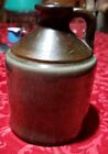 7 1/4 inch Stoneware Jug w/ Finger Hole Handle  2 Tone Dark Brown & Beige Vase