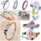 Women Cute Colorful Cubic Zircon Ring 925 Silver Plated,Gold Jewelry Sz 6-10