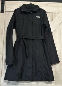 The North Face Womens SZ S/P City Trench Coat Black With Belt Hooded