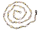 Pink Rose Quartz Semi-Precious Stone Chip Nugget Bead Necklace with Faux Pearls