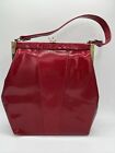 Vintage 50s Red Patent Leather Purse Shell Gold Tone Clasp