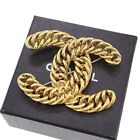 CHANEL CC Logos Chain Used Big Pin Brooch Gold Plated Vintage #CO645 M