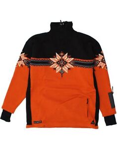 DALE OF NORWAY Mens Zip Neck Jumper Sweater Large Orange Fair Isle KN15