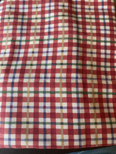New ListingLongaberger Window Curtain Valance Cherry Red Woven Plaid Approx 74” x 18”.
