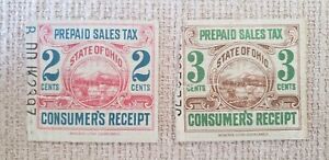 Vintage U.S. State of Ohio Cunsumer Prepaid Sales Tax Receipts- LOT of 2