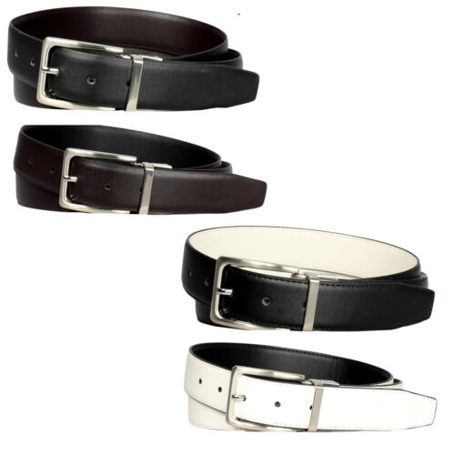 2-Pack: Men's Genuine Leather Reversible Dress Belts - Assorted Colors