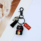 Japan lucky cat bag charm key chain key fob for more money Fortune Black New