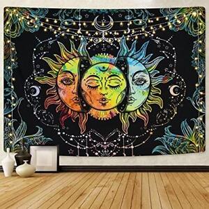 Uspring Sun and Moon Tapestry Burning Sun Tapestry Black Colorful Wall