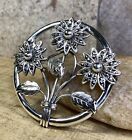 VINTAGE ANTIQUE STERLING SILVER MARCASITE DAISY FLOWERS BROOCH PIN