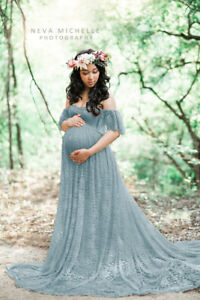 Lace Pregnant Women Off Shoulder Maternity Dress Photography Prop Photo LongGown