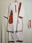 Men African Long Dashiki Pant Suit With Kente Print Patches White Free Size