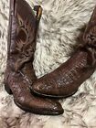 HANDMADE MEN TOP QUALITY CAIMAN & LEATHER WESTERN BOOTS-Brown-Sz 8.5 D