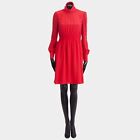 VALENTINO 2700$ Red Silk Dress - Longsleeve, Roll Neck