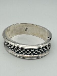 Large Beaded 925 Sterling Mexico Bangle Hinged Signed TH-90 68.8g Circa 7.5”