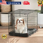 Folding Dog Crate Single-Door Pet Cage Metal Wire w/ Divider Tray Small Kennel