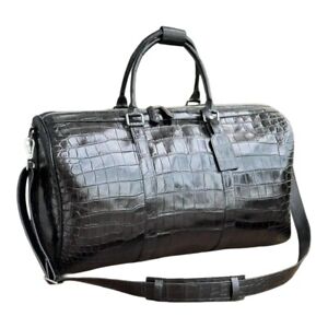 Luxury Crocodile alligator belly leather black duffle bag, Travel bag, Sport bag