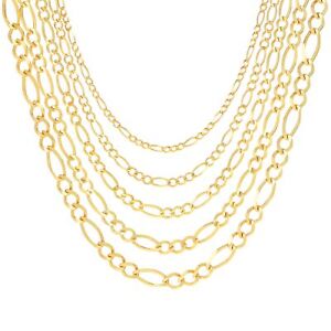10K Yellow Gold Solid Figaro Link Chain 1mm- 9.5mm Mens Womens Necklace 16