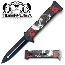 Tiger-USA Spring Assisted Pocket Knife - Death Clown Joker Skull & Bones Edition