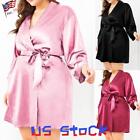 Plus Size Womens Satin Silk Sleepwear Kimono Dress Bride Bathrobe Robe Gown