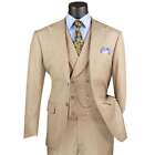 VINCI Men's Taupe Textured 3pc Modern Fit Suit w/ Adjustable Waistband NEW