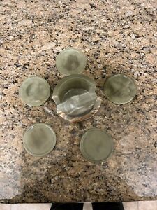 Banded Green Onyx Coaster Set of 5 with Holder, Felt bottoms, great used cond