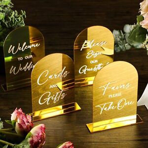 4 Pcs Arch Acrylic Wedding Reception Signs With Stand Gold Gifts And Cards Sign