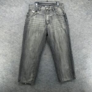 VTG Pelle Pelle Jeans Mens 34x29 Black Baggy Straight Hip Hop Skater Faded Denim