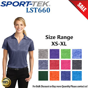 Sport-Tek LST660 Womens Short Sleeve Heather Contender Open Placket Polo Shirt
