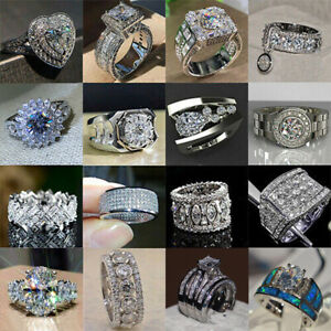 Gorgeous 925 Silver Rings Men Women Cubic Zirconia Wedding Party Jewelry Gifts
