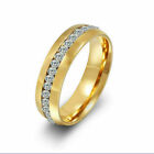 Women's Stainless Steel Gold Color Rhinestone Round Ring Size 6-11 Band