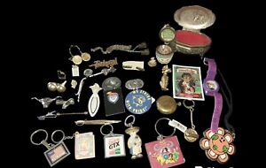 Vintage Now Junk Drawer Lot~  Kenchains Barrettes Pins Scarf Clip Pocket Watch