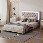 Full Size Upholstered Bed Frame With Led Lights,Modern Velvet Platform Bed