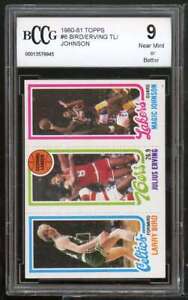 1980-81 Topps #6 Magic Johnson / Erving/ Larry Bird Rookie BGS BCCG 9 Near Mint+
