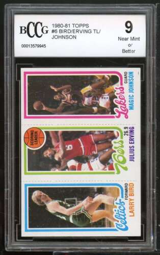 1980-81 Topps #6 Magic Johnson / Erving/ Larry Bird Rookie BGS BCCG 9 Near Mint+