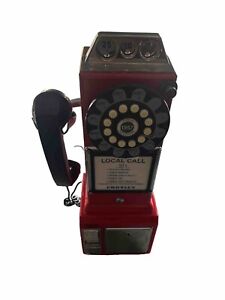 New Listing2017 Crosley Red 1957 Retro Pay Phone With Coin Bank Model PP-8 Tested No Key
