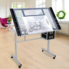 Adjustable  Drawing Desk Drafting Table Art Craft Station Tempered Glass Top