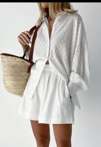 Commense Utility Cover Up Two Piece Shorts Set White Size XS