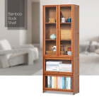 Bamboo Bookcase [ACRYLIC DOORS] Multipurpose Storage Cabinet Dinnerware Cupboard