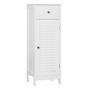 Wood Bathroom Floor Cabinet Storage Organizer Free Standing with Drawer and Door
