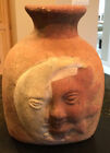 Sun and Moon 3D Faces on Both Sides Of Clay Terracotta Pottery Vase