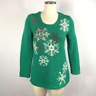 J Jill Vintage Green Snowflake Sweater Winter Beaded Mohair Design Womens Small
